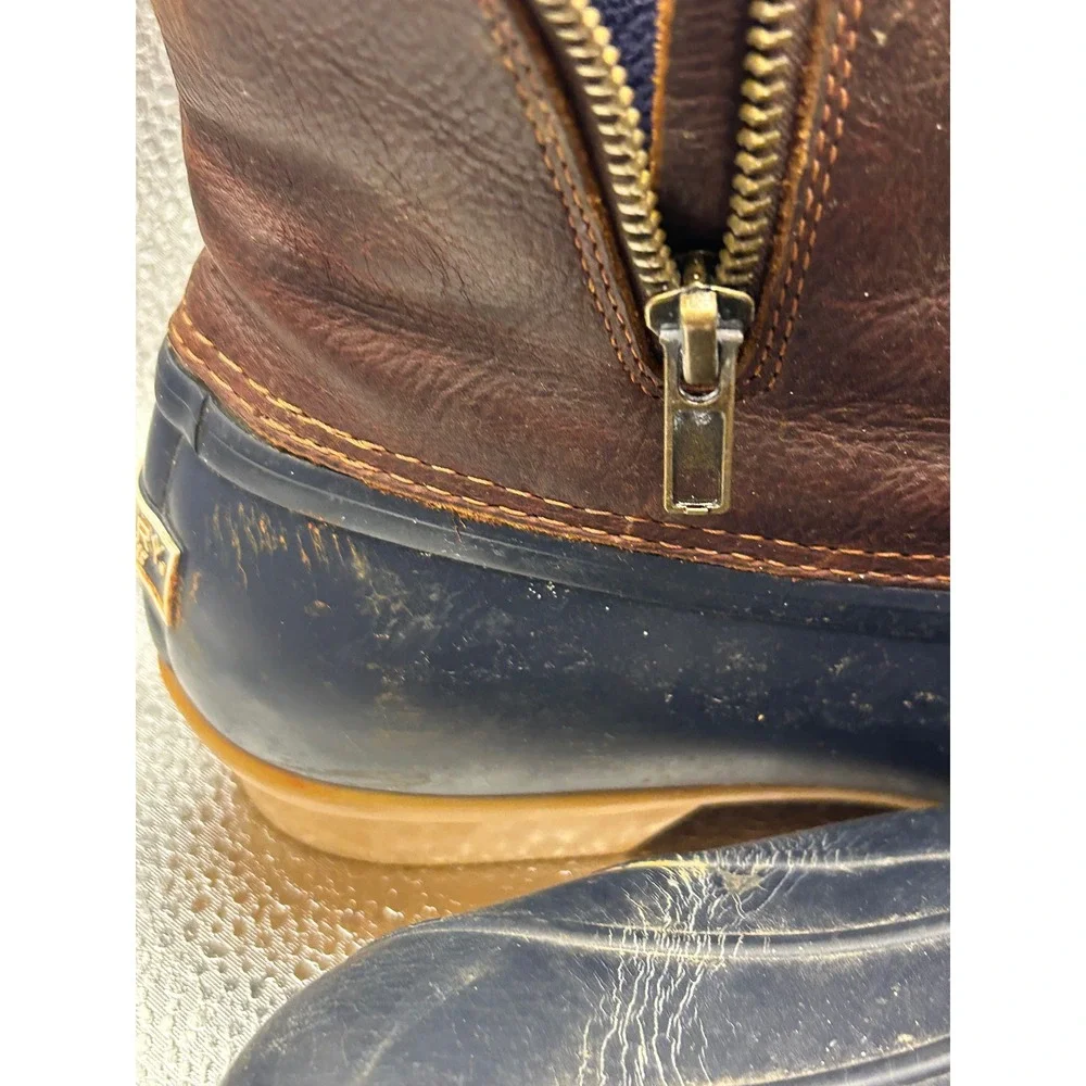 Sperry Saltwater Duck Boots Womens 7 Brown Navy Leather Waterproof STS91175